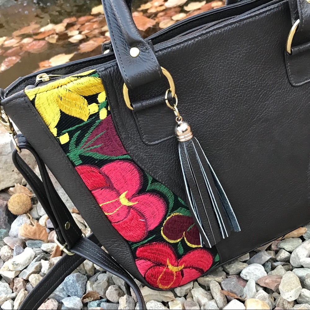 Mexican genuine leather bag- Floral Handbag - Picture 2 of 5